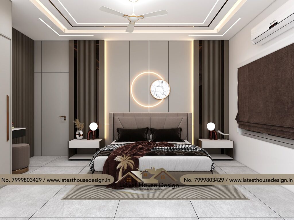 alt="Modern bedroom design ideas by Indore house design company Latest House Design" alt="Luxury bedroom interiors with customised bedroom design services in India"