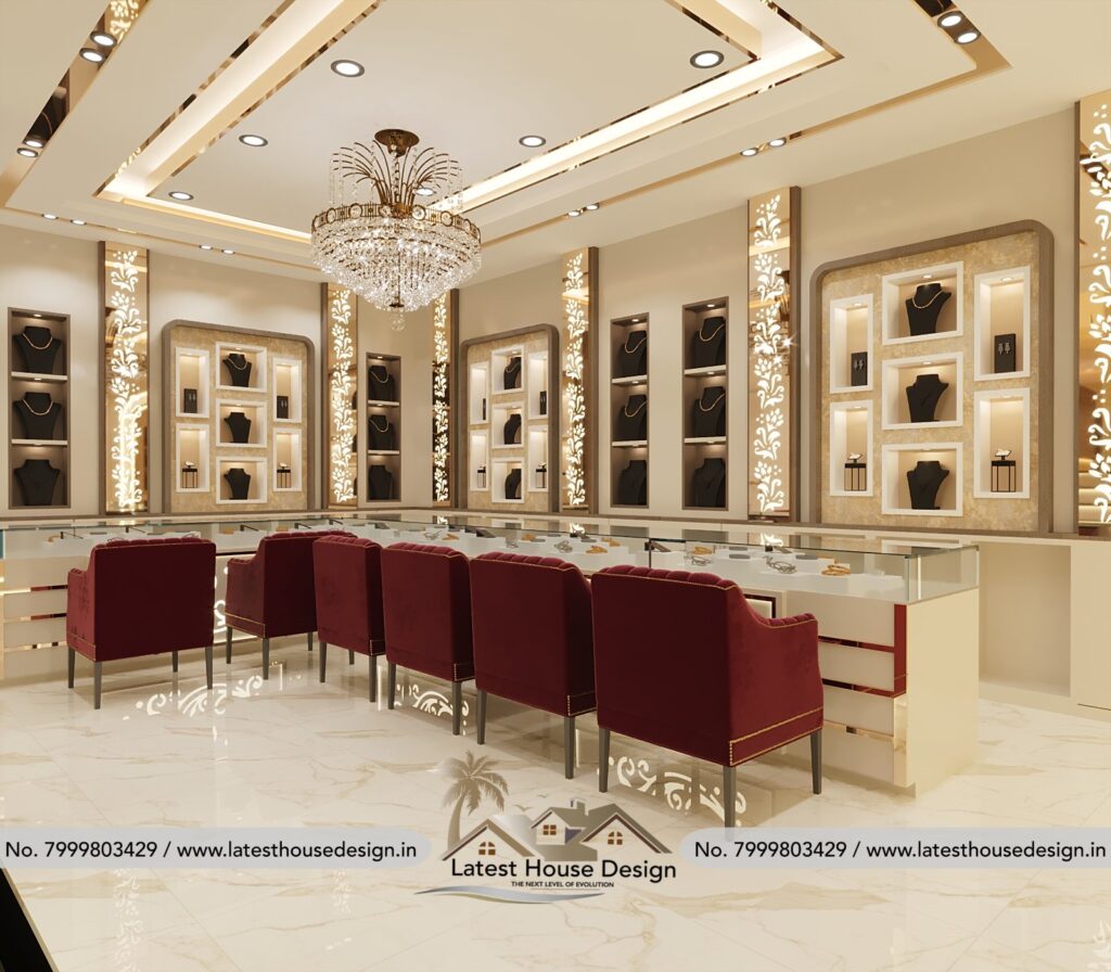 Modern Jewellery Shop Design with elegant display and luxury interiors.