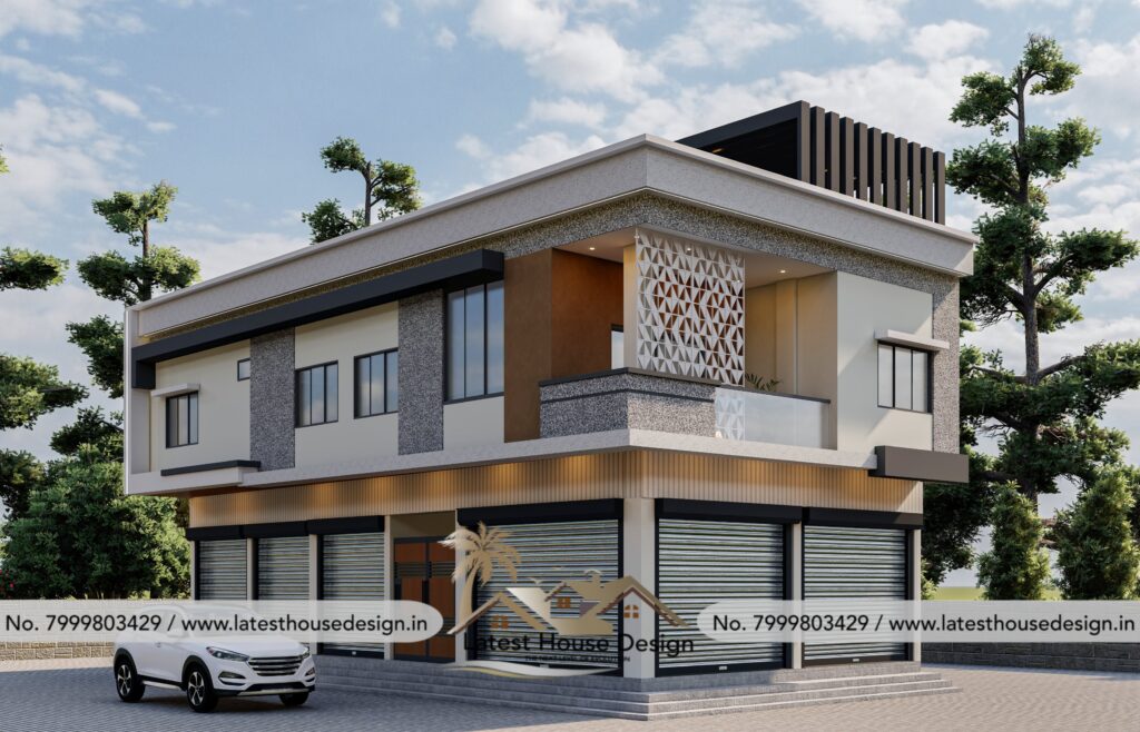 Semi Commercial Modern Elevation design with contemporary architecture