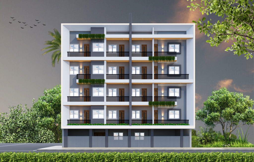 Apartment Elevation Design with modern architectural style