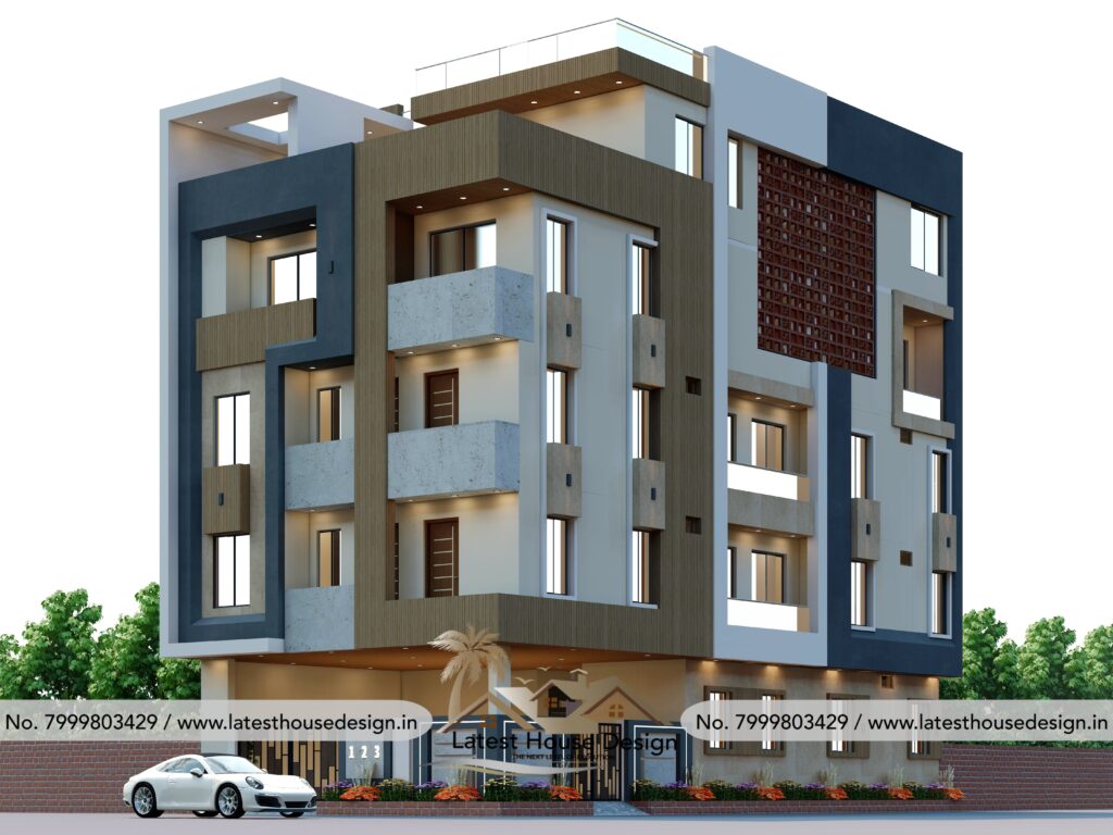 Apartment Elevation Design with modern architectural style