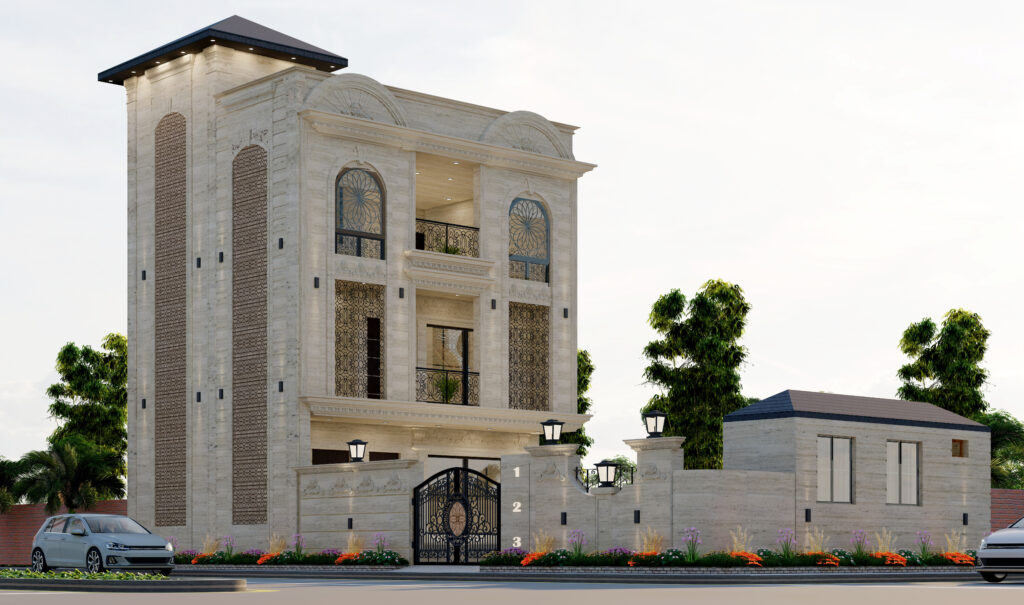 Kerala Hut Elevation design with traditional sloping roof architecture