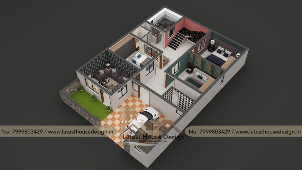 High-quality 3D Floor Plan / Cut Section showcasing detailed home layout and interiors
