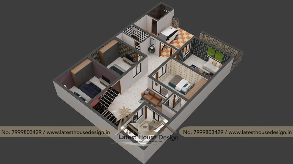 High-quality 3D Floor Plan / Cut Section showcasing detailed home layout and interiors