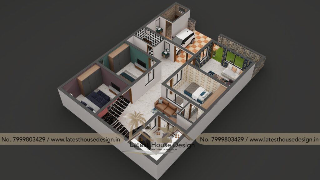 High-quality 3D Floor Plan / Cut Section showcasing detailed home layout and interiors