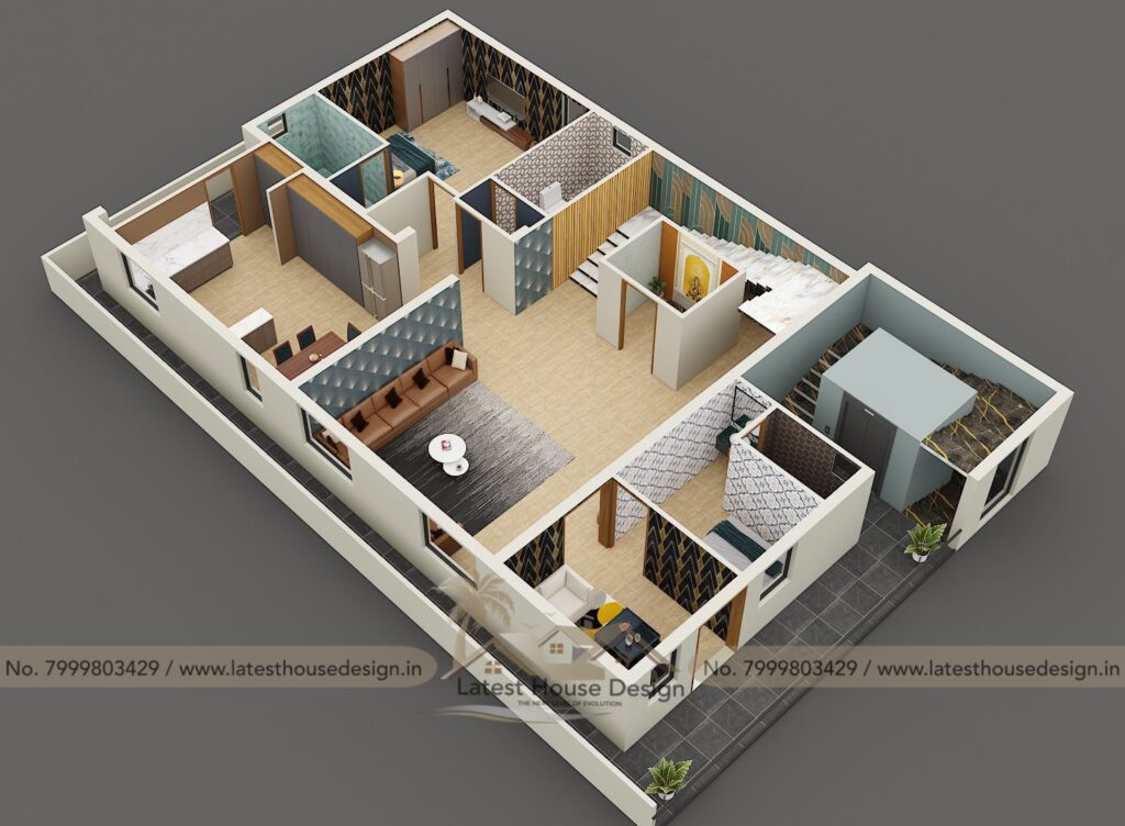 High-quality 3D Floor Plan / Cut Section showcasing detailed home layout and interiors