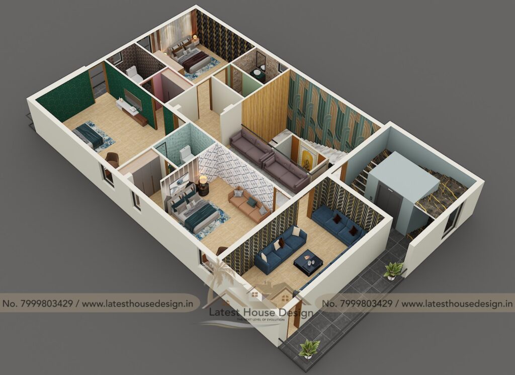 High-quality 3D Floor Plan / Cut Section showcasing detailed home layout and interiors