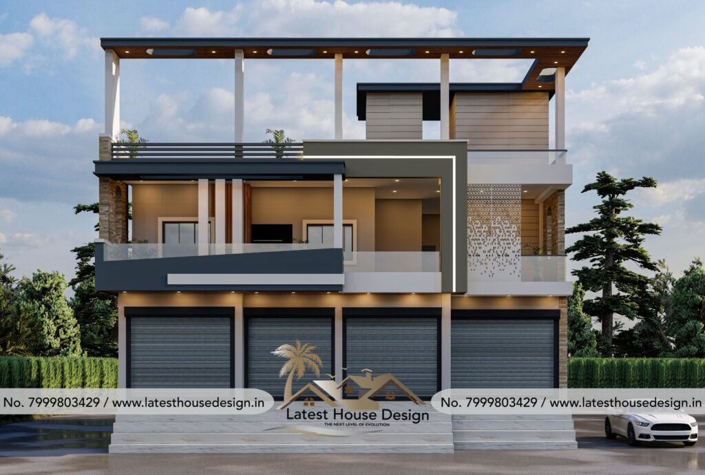 Semi Commercial Modern Elevation design with contemporary architecture