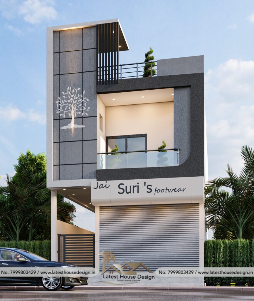 Semi Commercial Modern Elevation design with contemporary architecture