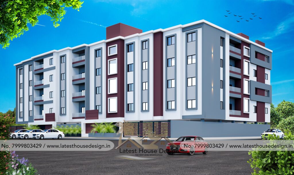 Apartment Elevation Design with modern architectural style