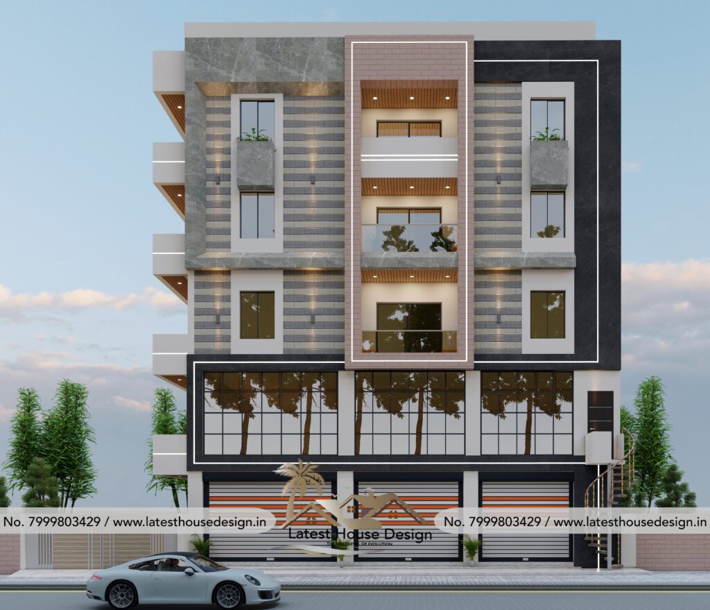 Apartment Elevation Design with modern architectural style