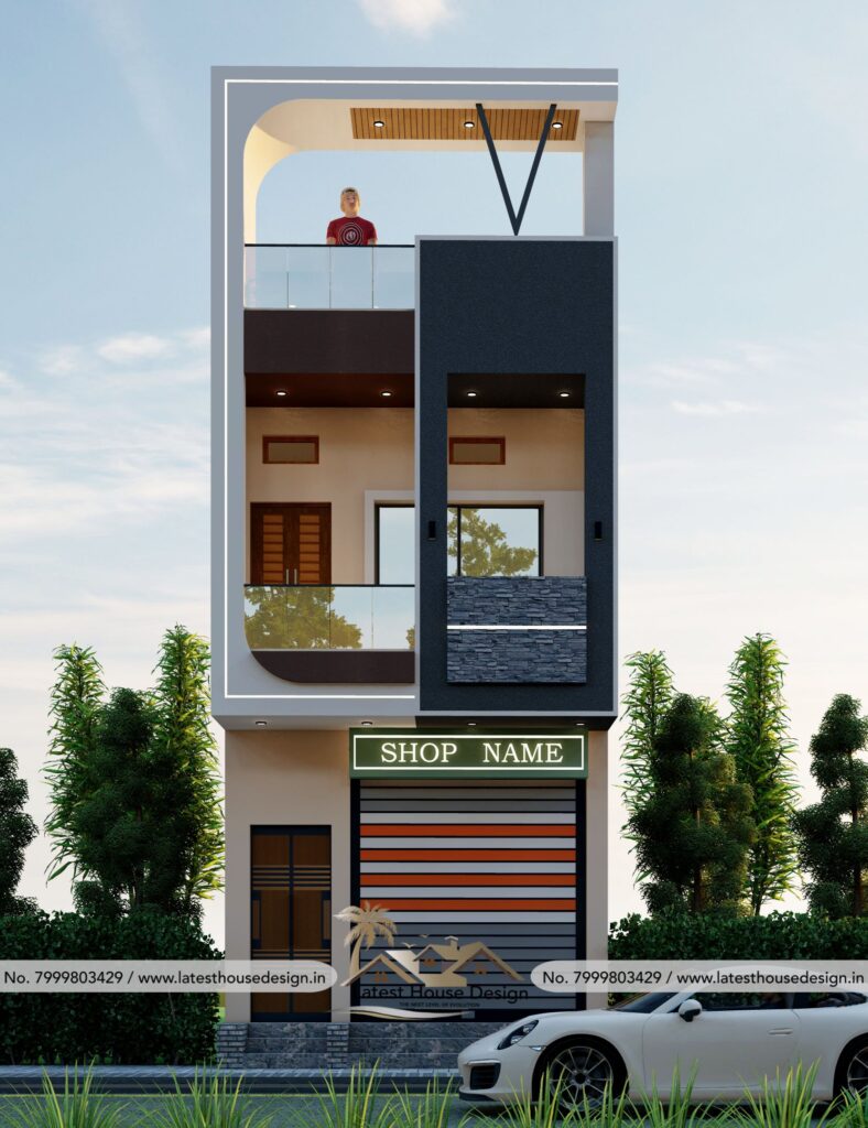 Semi Commercial Modern Elevation design with contemporary architecture