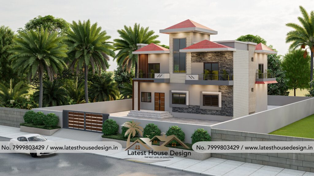 Kerala Hut Elevation design with traditional sloping roof architecture