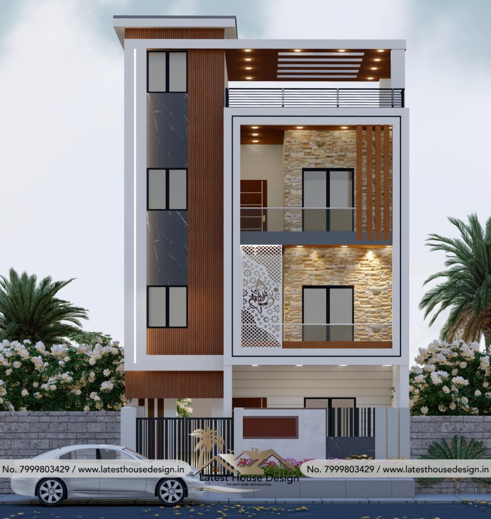 Modern house elevation design with stylish front facade, contemporary architecture and elegant exterior look