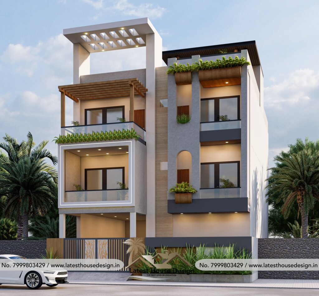 Modern house elevation design with stylish front facade, contemporary architecture and elegant exterior look