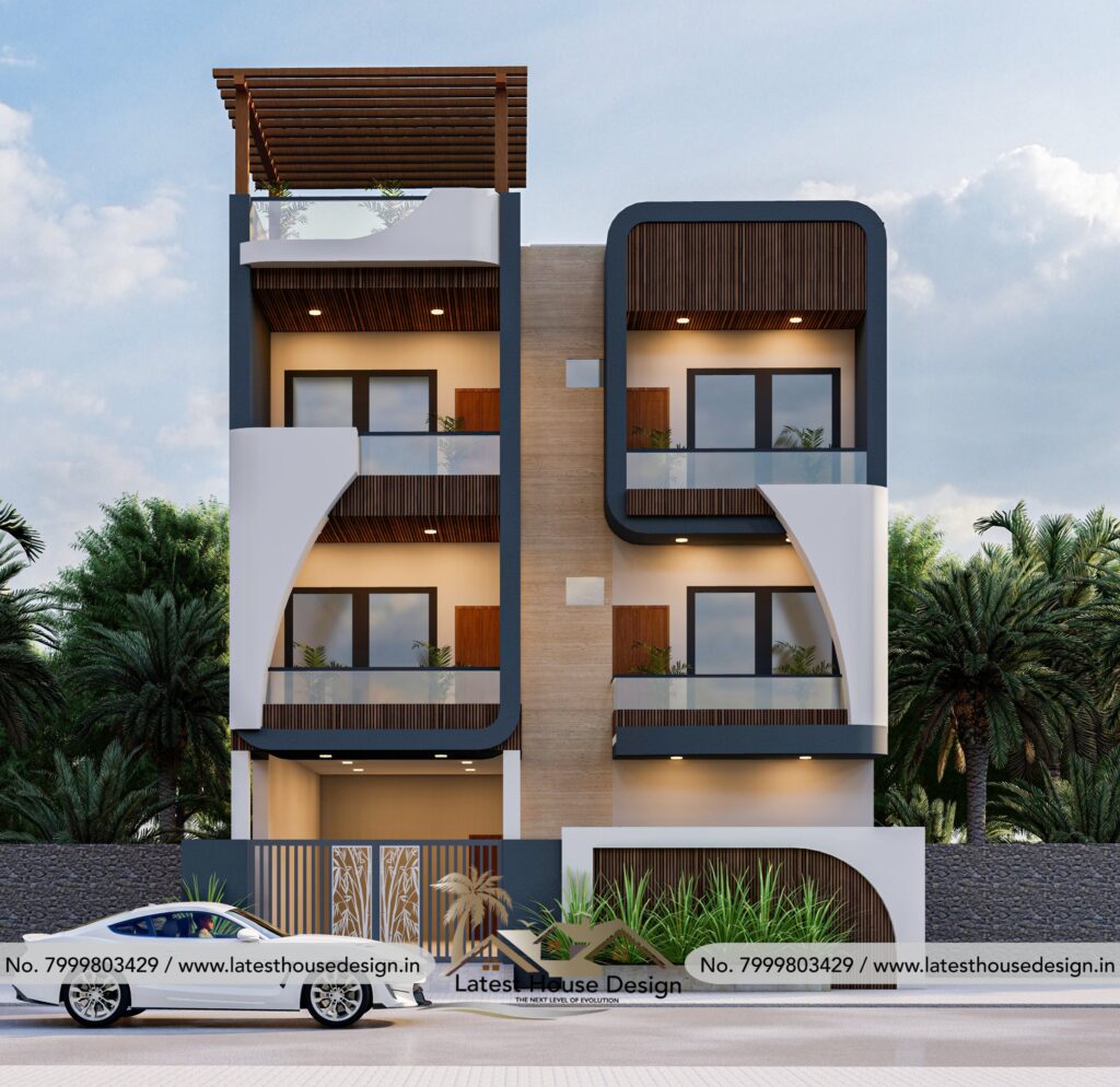 Modern house elevation design with stylish front facade, contemporary architecture and elegant exterior look